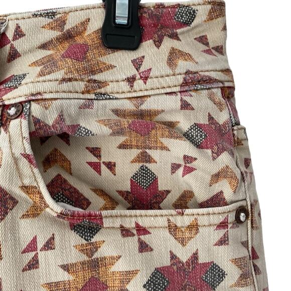 Free People We The Wild Child Skinny Navajo Aztec Print Cream Jeans size 31 - Picture 9 of 13